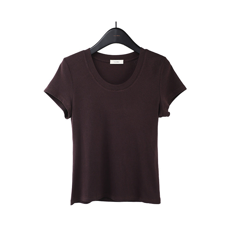 2025 [11 colors] Basic round neck short-sleeved T-shirt women's 2025 summer new simple and versatile solid color top T003