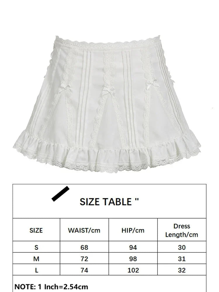 maoxiangshop Casual Slim Solid Lace A-Line Skirt Coquette Style Bow Mid-Waisted Mini Skirts Women Summer Fashion Streetwear Lady