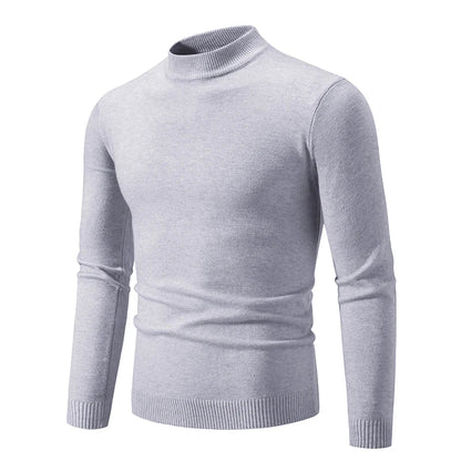 maoxiangshop Autumn New Sweater Men's Half High Neck Basic Solid Color Casual Versatile Round Neck Knit with Slim Fit Elastic Sweater Inside