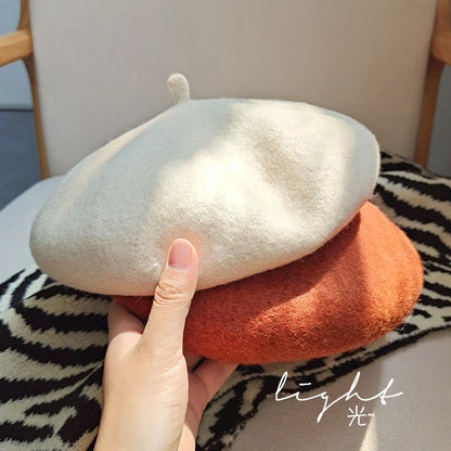 maoxiangshop Women Wool Berets French Artist Style Warm Winter Beanie Hat Retro Plain Beret Solid Color Elegant Lady All Matched Autumn Caps