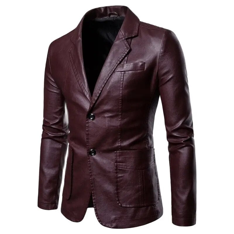 maoxiangshop New Autumn Winter Leather Jacket Men Fashion Motorcycle Jacket Biker Coats Mens Smart Causal Pu Leather Blazers Jacket Suit Coat