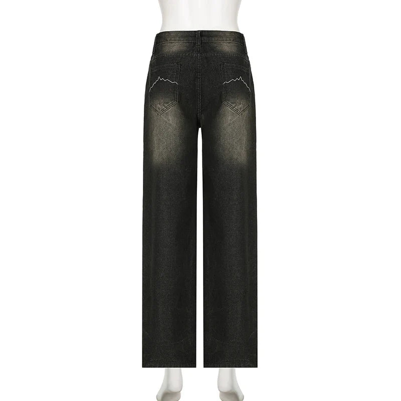 Streetwear Grunge Baggy Jeans Women Vintage Distressed Straight Leg Y2K Denim Pants 90s Aesthetic Outfits Washed Chic