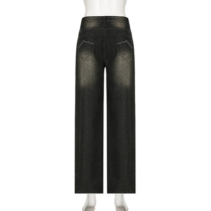 Streetwear Grunge Baggy Jeans Women Vintage Distressed Straight Leg Y2K Denim Pants 90s Aesthetic Outfits Washed Chic