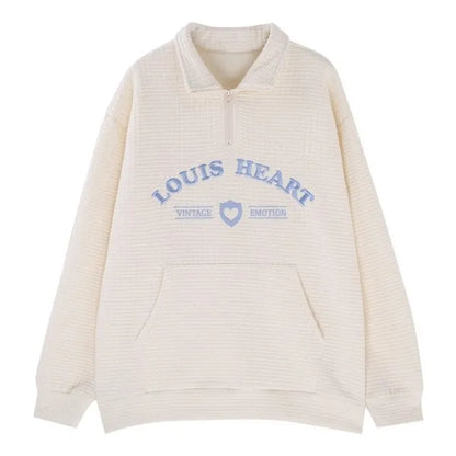 Preppy Style Letter Embroid Polo Hooded Sweatshirts Pullovers Oversized Hoodie Harajuku Streetwear Couple Tops Clothes for Women