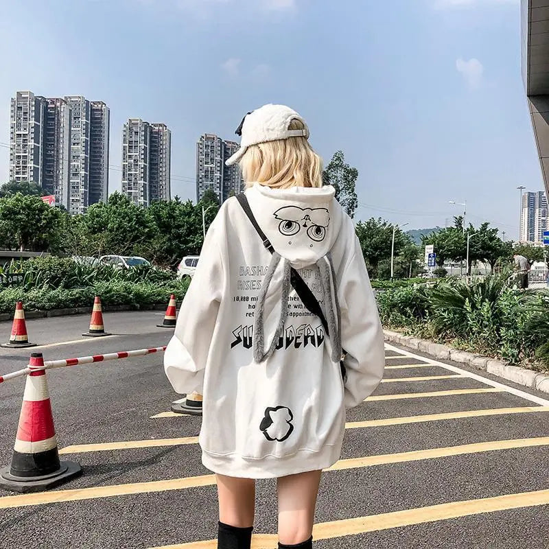 maoxiangshop Animal Women Hoodies Harajuku Kawaii Rabbit Hoodie Sweatshirt Tops Korean Bunny Graphic Outerwear Korean Couple E Girls Hoodie
