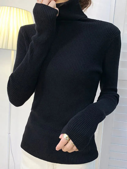 maoxiangshop New Women Pullover Turtleneck Sweater Autumn Long Sleeve Slim Elastic Korean Simple Basic Cheap Jumper Solid Color Top