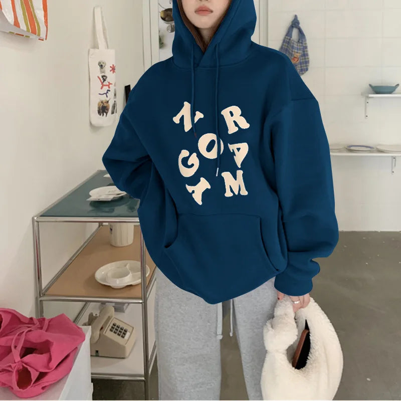 maoxiangshop Korean Autumn Winter Letter Print Hoodie Women Casual Long Sleeve Pullover Tops Hood Shirt Harajuku Oversize Sweatshirt Y2k 후드티