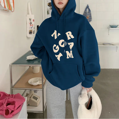maoxiangshop Korean Autumn Winter Letter Print Hoodie Women Casual Long Sleeve Pullover Tops Hood Shirt Harajuku Oversize Sweatshirt Y2k 후드티