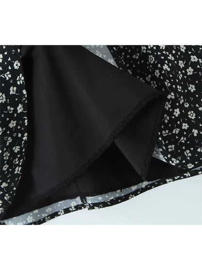 maoxiangshop  -   Cute Flower Print Ladies Summer A-Line Black Mini Skirts 2024 Girls Casual Zipper Fly Pink Short Skirt