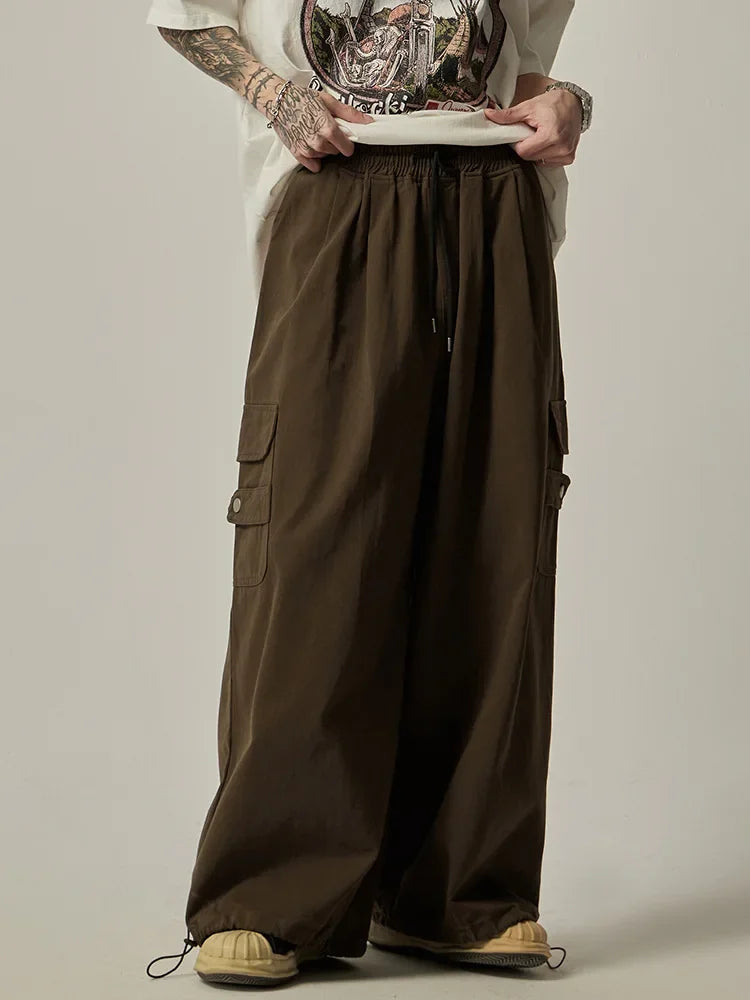 maoxiangshop Japanese Baggy Cargo Pants Men Oversize Wide Leg Cargo Trousers Male Loose Casual Streetwear Hip Hop Pocket Autumn