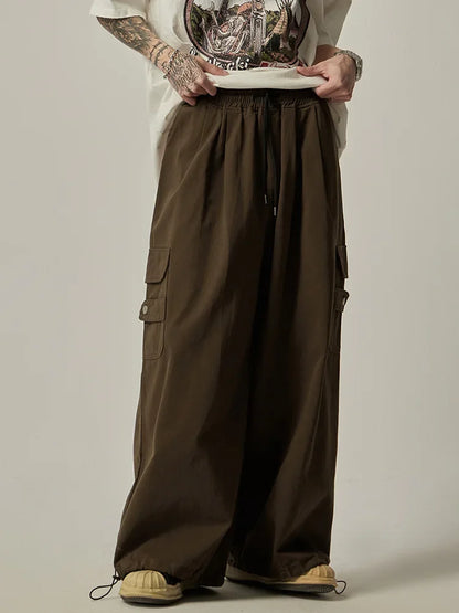 maoxiangshop Japanese Baggy Cargo Pants Men Oversize Wide Leg Cargo Trousers Male Loose Casual Streetwear Hip Hop Pocket Autumn