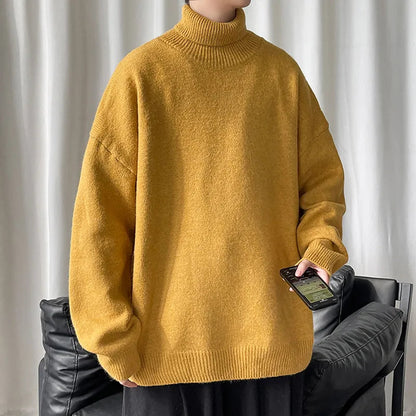 maoxiangshop New Winter Men‘s Turtleneck Sweaters Warm Knitted Pullovers Men Fashion Patchwork Loose Casual Sweater Turtleneck Pullovers 5XL