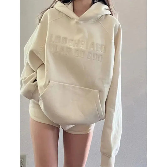 maoxiangshop MEXZT Streetwear Letter Print Hoodies Women Plus Fleece Thick Sweatshirt Harajuku Korean Oversized Casual Plush Pullovers Tops