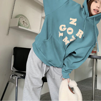 maoxiangshop Korean Autumn Winter Letter Print Hoodie Women Casual Long Sleeve Pullover Tops Hood Shirt Harajuku Oversize Sweatshirt Y2k 후드티