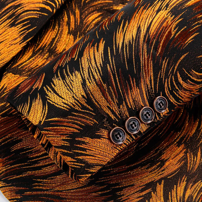 maoxiangshop Luxury Men Jacquard Slim Fit Blazer Stage Performance Metal Gold Yarn Casual Suit Jacket Formal Stage Costumes