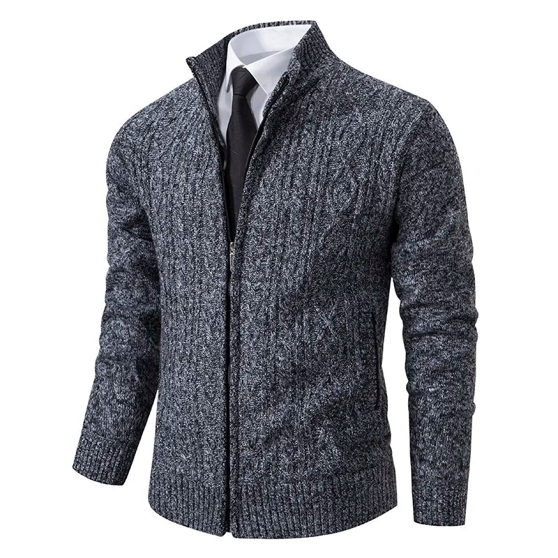 maoxiangshop New Winter Thick Warm Cardgian Men Smart Casual Knitted Sweatercoat Jackets Mens Slim Solid Color Stand Collar Knitting Cardigan