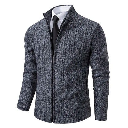 maoxiangshop New Winter Thick Warm Cardgian Men Smart Casual Knitted Sweatercoat Jackets Mens Slim Solid Color Stand Collar Knitting Cardigan