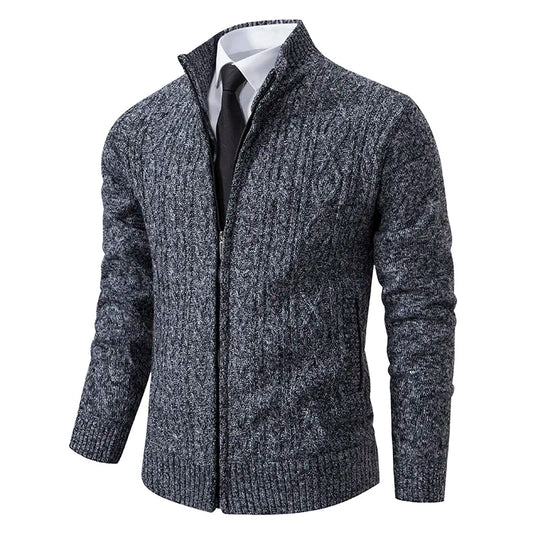 maoxiangshop New Winter Thick Warm Cardgian Men Smart Casual Knitted Sweatercoat Jackets Mens Slim Solid Color Stand Collar Knitting Cardigan