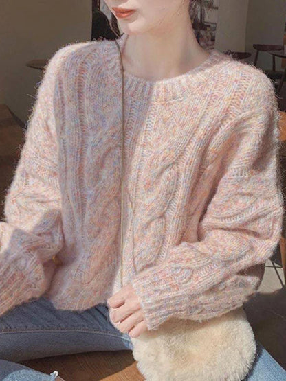 maoxiangshop Japan Sweet Women Knitted Sweater Fashion Loose Preppy Style Jumper Lazy Wind O Neck Long Sleeve Fall Lady Wool Pullovers