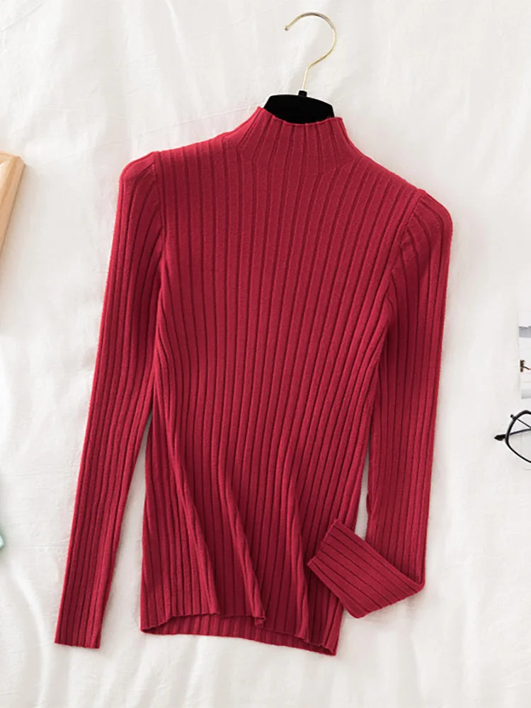 maoxiangshop Croysier Pullover Ribbed Knitted Sweater Autumn Winter Clothes Women High Neck Long Sleeve Slim Basic Woman Sweaters Tops