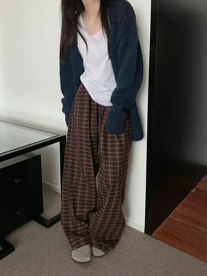 maoxiangshop  -  2024 Streetwear Sweet Plaid Pants Women Autumn Y2k Aesthetic Drawstring Casual Trousers High Waist Harajuku All Match Pantalones