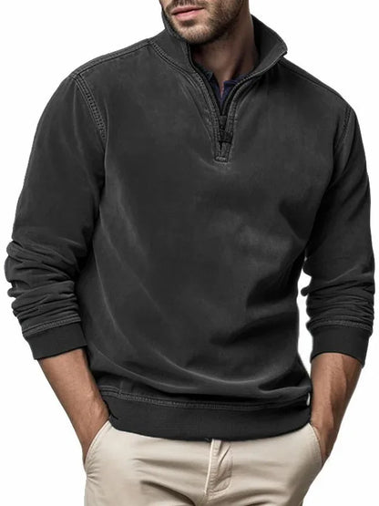 maoxiangshop Autumn Winter New Men's Polar Fleece Sweater Stand Neck Half Zip Tops Long Sleeve Sweatshirt Male Soild Color Hoodies