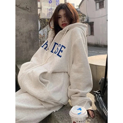 maoxiangshop Streetwear Zip Up Hoodies Women Oversized Letter Print Sweatshirt Harajuku Korean Plus Fleece Thick Casual All Match Tops