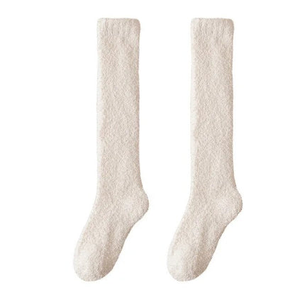 maoxiangshop  Unisex Candy Coral Fleece Long Socks Women Plush Winter Warm Thick Thigh Stockings Lolita Thigh High Home Sleep Floor Sock