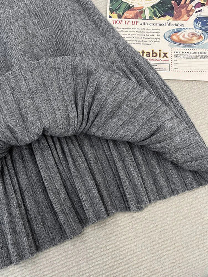 maoxiangshop  -  New Autumn Women's Knitted Three Pieces Sets Chic Office Ladies Pullover Sweater + High Waist Pleated Skirt Suits
