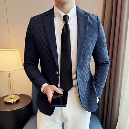 maoxiangshop Plus Size 5XL-M Luxury Checkered Slim Fit Business Blazers Mens 2024 Formal Single Button Fashion Social Party Suit Jacket