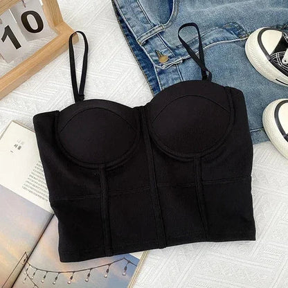 maoxiangshop Strap Sexy Tanks Women Solid Colours Femme Croset Crop Tops Built in Bras Korean Fashion Backless Camisole