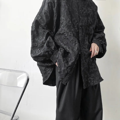 maoxiangshop Shirts Men Floral Japanese Style Fashion Loose Pleated Long Sleeve Vibe All-match High Street Youthful Cool Designed Vintage