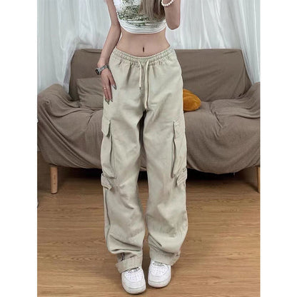 2023 Side Pocket Cargo Pants Women's Trousers Baggy Y2k High Waist For Lovers Straight Casual Pants Drawstring New Pantalones