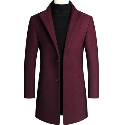 maoxiangshop New Autumn Winter Woolen Coat Men Casual Slim Fit Windbreaker Mid Length Men's Cardigans Blends Jacket Coats 4XL-M