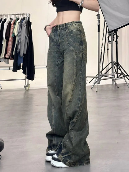 maoxiangshop2 New Design Denim Wide Leg Pants High Waist Fashion Full Length Jeans Show Thin Classical Trousers Korean Retro Trend Streetwear