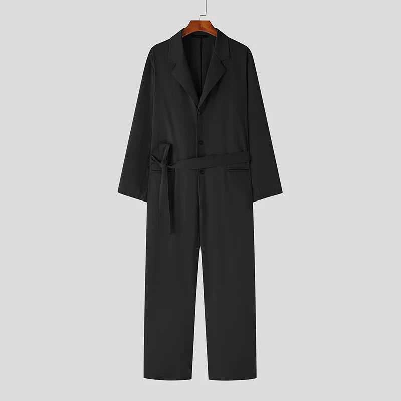 maoxiangshop Fashion Casual Style Bodysuit 2024 New Men's High-end Suit Collar Design Rompers Solid Color Long Sleeved Jumpsuit S-5XL