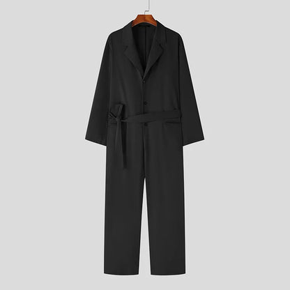 maoxiangshop Fashion Casual Style Bodysuit 2024 New Men's High-end Suit Collar Design Rompers Solid Color Long Sleeved Jumpsuit S-5XL