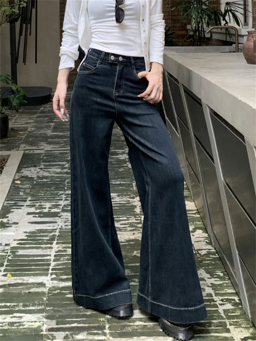 maoxiangshop  -  Winter Flare Jeans High Waist Denim New Loose Mopping Chic Plush Slim 2025 OL Fashion Casual Wide Leg All Match