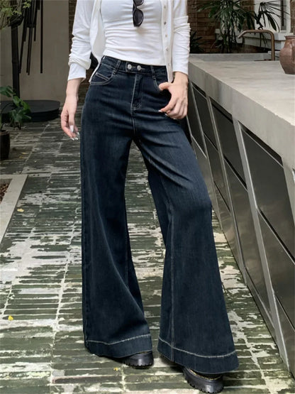 maoxiangshop  -  Winter Flare Jeans High Waist Denim New Loose Mopping Chic Plush Slim 2025 OL Fashion Casual Wide Leg All Match