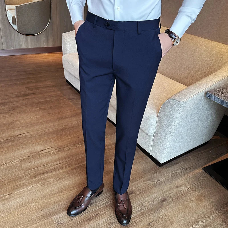 maoxiangshop Men's Spring High Quality Business Suit Trousers Men's Fashion Slim Fit Solid Color Office Dress Pants