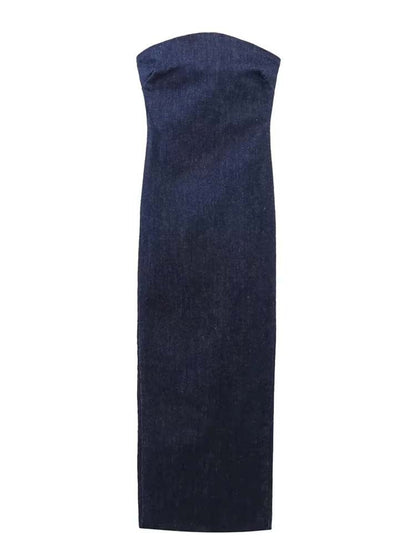 maoxiangshop Off Shoulder Denim Dress Woman Blue Corset Long Dress Women Midi Bodycon Dresses For Women Elegant Party Dress