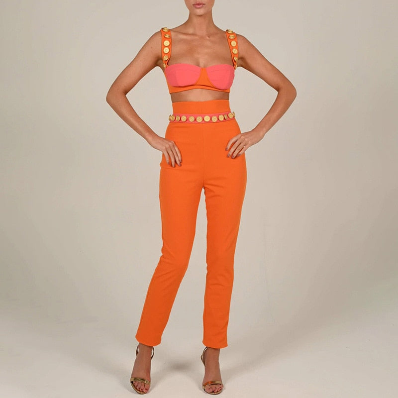 maoxiangshop Swimwear Women Dress Suit Swimsuit Cover Up Beach Cakes Female Two Piece Tangerine Buckle Sling Color Leisure Trousers Wipe