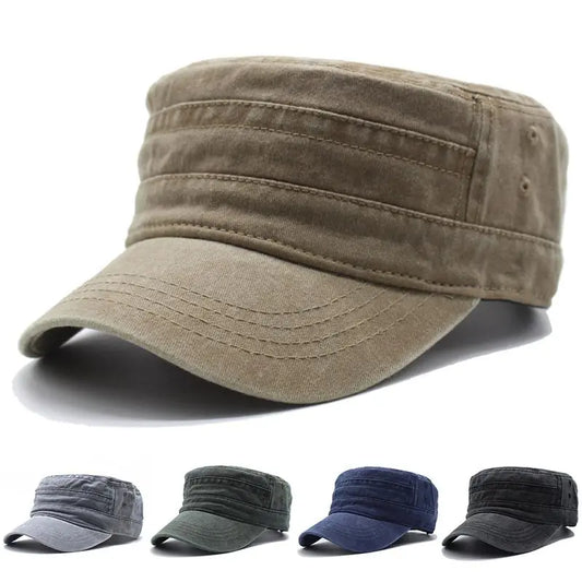 maoxiangshop New Washed Cotton Flat Top Cap Adjustable Outdoor Caps Women Men Retro Hats Man Cap