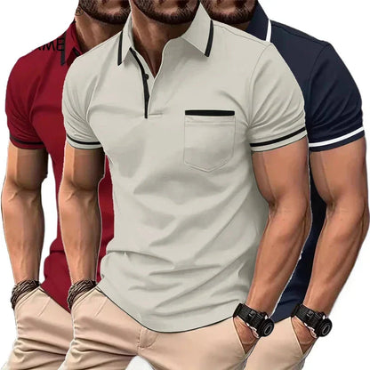 maoxiangshop New Solid Color Polo Shirt Men's Short Sleeve Button Tshirts Lapel Lightweight Turn-down Streetwear Sport Casual Fitness Tops