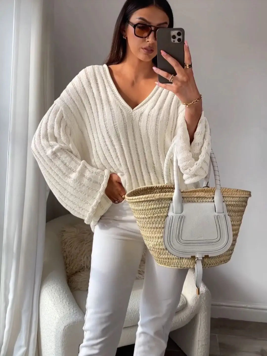 maoxiangshop  -  Knitted Pullover Sweater Women Long Sleeve V Neck Loose Casual Top Women Autumn Winter Oversize Jumper Sweaters Mujer