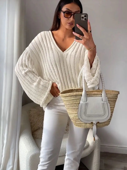 maoxiangshop  -  Knitted Pullover Sweater Women Long Sleeve V Neck Loose Casual Top Women Autumn Winter Oversize Jumper Sweaters Mujer