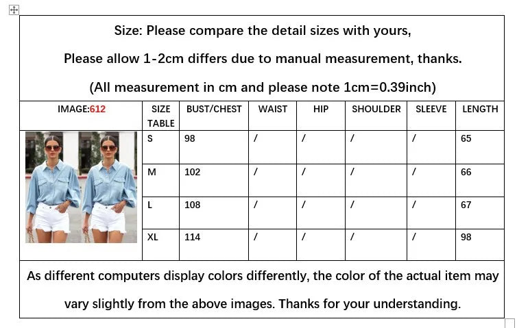 maoxiangshop  -  Women Shirt New Spring Autumn Long sleeve Turn down Collar Single button Shirt Casual Denim loose outwear shirt blouse tops