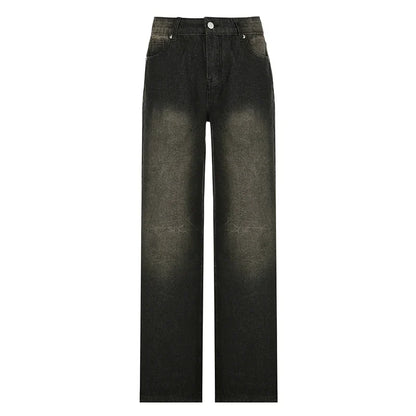 Streetwear Grunge Baggy Jeans Women Vintage Distressed Straight Leg Y2K Denim Pants 90s Aesthetic Outfits Washed Chic
