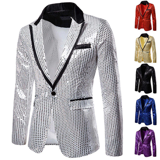 maoxiangshop WELL DRESSED MEN Shiny Gold Shiny Shiny Decorated Blazer Jacket for Men Night Club Graduation Men Suit Blazer Homme Costume Stage Wear for Singer