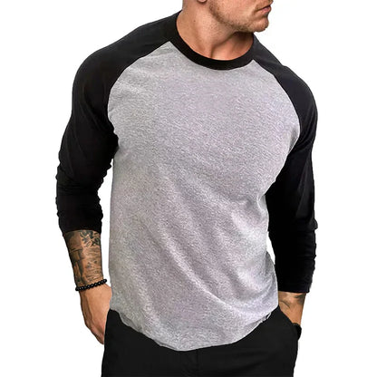 maoxiangshop New Casual Fashion Long Sleeves T Shirt Men Spring Autumn Patchwork Gym Clothing Fitness T-shirt Sports Raglan Sleeves Tshirt